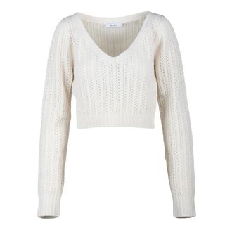 Max Mara Truien & Vesten, Dames, Wit, L, Wol, Kasjmier Wol Korte Trui