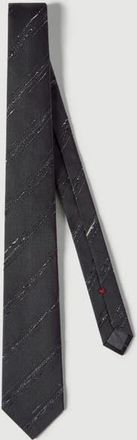 Brunello Cucinelli Slubbed stripes silk and cotton tie in Anthracite at Nordstrom
