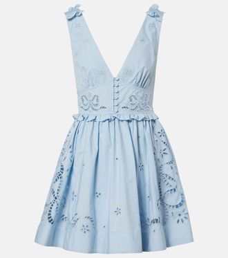 Self Portrait Broderie anglaise cotton-blend minidress