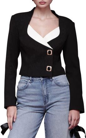 Avec Les Filles Contrast Lapel Crop Jacket in Black And White at Nordstrom, Size X-Small