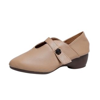 Generic Womens Mary Jane Style Slip On Pointed Toe Ankle Strap Comfort Wedge Heels Casual Shoes for Business Party (7.5,Khaki)