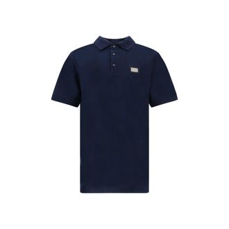 Dolce & Gabbana Mens Short Sleeve Polo Shirt With Logo Patch - Dark Blue Cotton - Size EU 46 (Mens)