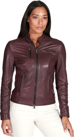 D'Arienzo Giacca biker in pelle naturale bordeaux effetto liscio DArienzo, Seleziona Taglia XXS, Colore Vinaccio