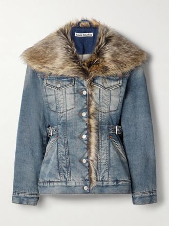 Acne Studios Giacca In Denim Con Finiture In Peluche - Blu