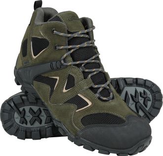 Mountain Warehouse Curlew Mens Low Profile Walking Boots Waterproof Hiking Shoes Khaki Leather - Size UK 11
