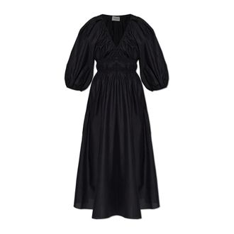Matteau Maxi Dresses, female, Black, Size: XL Shirred Plunge Button Dress