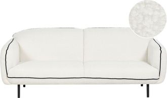 Beliani Sofá 3 plazas retro glamour art deco bouclé tapicería de vellón patas de metal bordes negros sala de estar blanco Tonsberg