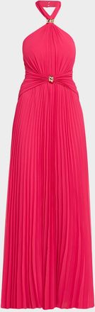 Aidan Mattox Pleated Chiffon Halter Gown