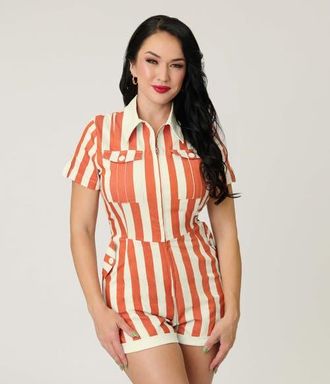Unique Vintage 1960s Mia Romper in Red & Ivory Stripe at Nordstrom, Size Medium