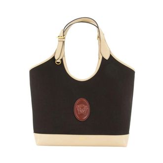 Versace Tassen, Dames, Zwart, ONE Size, Katoen, Rivi&egrave;re Large Canvas Tote