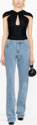 MUGLER Pre-Loved Spiral Panel Detail Denim Pants In Light Blue