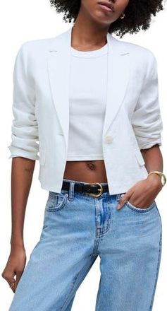 Madewell Crop Linen Blazer in Eyelet White at Nordstrom Rack, Size Medium