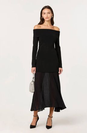 Astr Lidia Off-Shoulder Pleated Midi Dress In Black