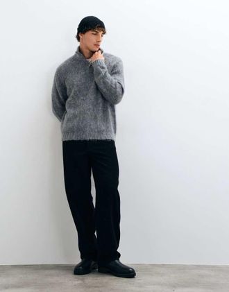 Asos maglione oversize in mohair lavorato a maglia con mezza zip in grigio chiaro
