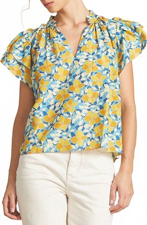 Trovata Clover V-Neck Blouse In Sunfade Garland
