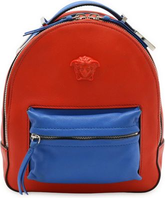 Versace Blue Red Color Leather Backpack (Pre-Owned)