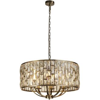Searchlight Lampadario Classico Gioiello Acciaio Ottone Vetro 8 Luci E14