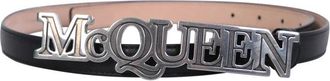 Alexander McQueen Zwarte Leren Riem met Logo Plaque - Heren - Riemen - Zwart - 90 CM - Leer - Accessoires