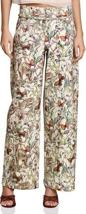 Avec Les Filles Belted Wide Leg Stretch Denim Pants in Ecru Cheetah Scarf at Nordstrom, Size 25