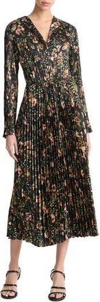 Vince Orchid Vine Long Sleeve Micropleat Midi Dress in Black Night at Nordstrom Rack, Size Large