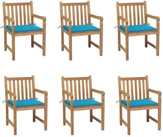vidaXL Sillas De Jard&iacute;n 6 Uds Madera Maciza De Teca Cojines Azul Vidaxl