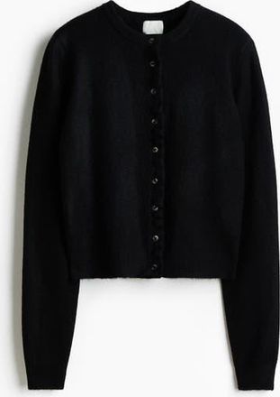 H&M Frill-trimmed Cardigan in Black at Nordstrom, Size Xx-Small