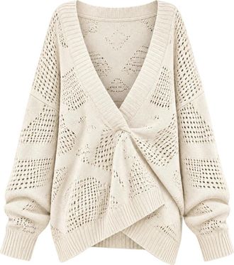 Akep V-hals Pullover van Katoen en Kasjmier - Dames - V-hals truien - Beige - S - Katoen - Truien & Vesten