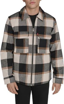 Levi's Insulated Plaid Cotton Flannel Zip-Up Shirt Jacket in Black/Caramel at Nordstrom Rack, Size Xx-Large R