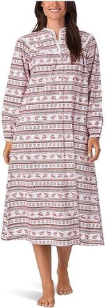 Lanz of Salzburg Classic 50 Open Neck Gown Womens Pajama Red Fair Isle : LG, Cotton