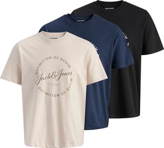 Jack & Jones Plus Size T-Shirt JJGRAYSON TEE SS CREW NECK 3PK MP PLS, Herren, Gr. 4XL, navy blazer pack:with schwarz, moonbeam, Jersey, Obermaterial: 100% Baumwolle, JACK & 