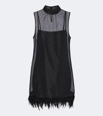 Staud Albee feather-trimmed silk minidress