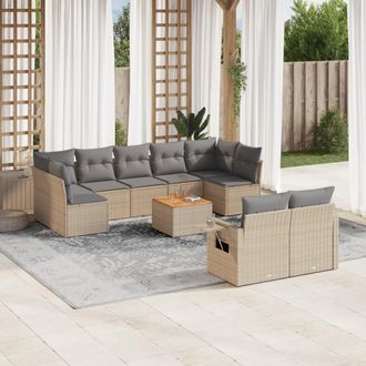 vidaXL Juego De Sof&aacute;s Jard&iacute;n Con Cojines Beige 10 Pzas Rat&aacute;n Sint&eacute;tico Vidaxl