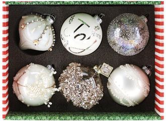 Mark Roberts Handmade Set Of 6 Assorted Silver/Ivory Ornaments