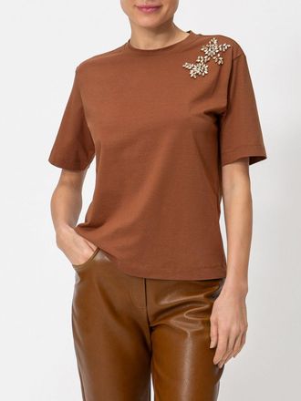 Twin-Set T-shirt in cotone con ricamo di cristalli