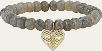 Sydney Evan Moonstone Bead & Diamond Marquise Eye Heart Charm Bracelet