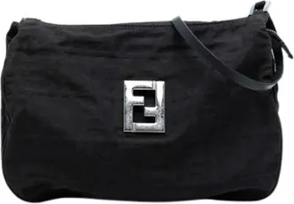 Fendi Pre-owned Shoulder Bags, female, Black, Size: ONE SIZE Pre-owned Canvas Shoulder Bag