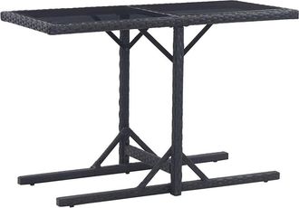 vidaXL Garden Table Black 43.3x20.9x28.3 Glass and Poly Rattan, 46452