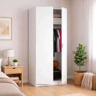 Dmora Armario Giovo, Perchero Para Dormitorio, Armario Con 2 Puertas Batientes, 81x52h184 Cm, Blanco - Dmora