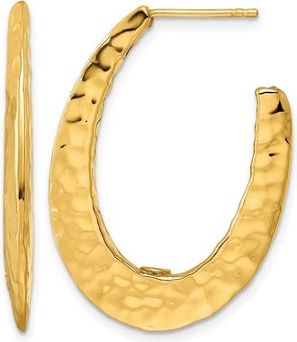 Diamond2Deal 14K Yellow Gold Polished Hammered Tapered Oval Shape Hoop Earrings