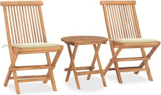 vidaXL Set Comedor De Jard&iacute;n Plegable 3 Piezas Madera De Teca Cojines Vidaxl