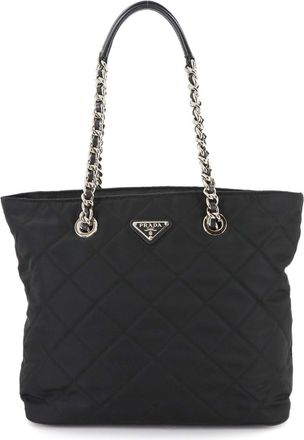 Prada Nero Nylon Leather Tote Bag (Pre-Owned)