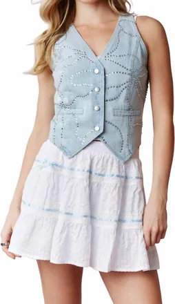 Peach Love California Sparkle Charm Denim Vest In Light Denim
