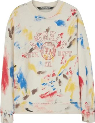Palm Angels Painted College Crew Sweatshirt Off White Red PMBA065S22FLE0020325