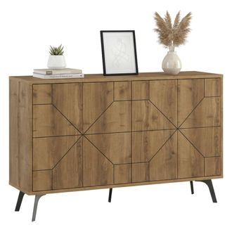 Dmora Aparador Meridian, Buf&eacute; De Sal&oacute;n, Aparador De Sal&oacute;n, Despensa De Cocina, 123x35h77 Cm, Roble, Con Embalaje Reforzado - Dmora