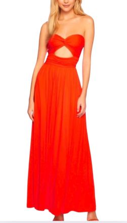 Susana Monaco Strapless Cut Out Maxi Dress With Twist Front In Cherry Tomato