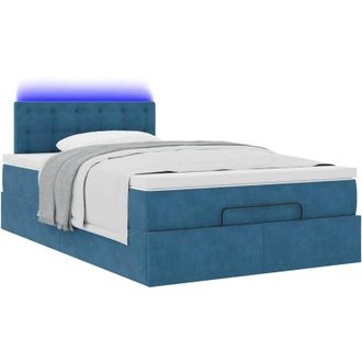 vidaXL Cama Otomana Con Colch&oacute;n Y Led Terciopelo Azul Oscuro 120x190cm Vidaxl