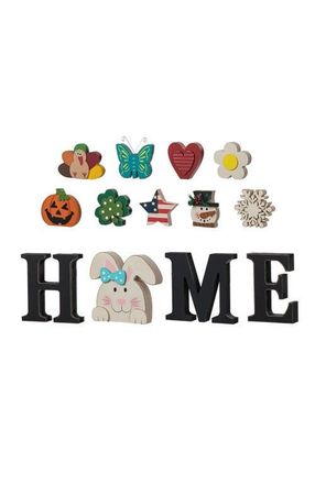 Glitzhome 13-Pieces Wooden Interchangeable HOME Tabletop Sign with Seasonal Icons in Black at Nordstrom, Size Medium