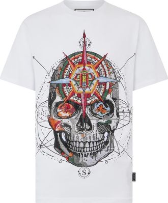 Philipp Plein Round Neck T-Shirt Wind Rose Skull Stones Men in White at Nordstrom, Size Xx-Large