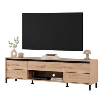 Dmora Mueble Para Tv Celico, Un Caj&oacute;n, Un Estante, 2 Puertas, 183x40x52h Cm Marr&oacute;n Roble Nodoso