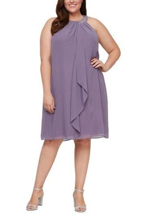 S.L. Fashions Braid Beaded Neck Chiffon Cascade Ruffle Dress in Ior at Nordstrom Rack, Size 14 W